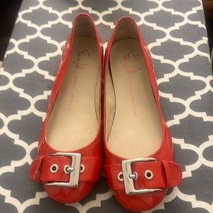 Franco Sarto Patent Orange Leather Buckle Falts sz 8.5